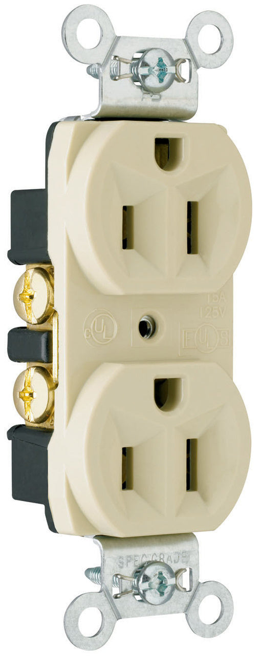 Pass & Seymour 15A 125V Commercial Spec-Grade Duplex Receptacle, Back and Side Wire, Ivory (15A 125V, Ivory)