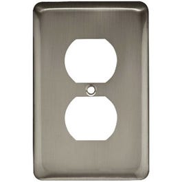 Duplex Wall Plate, 1-Gang, Stamped, Round, Satin Nickel Steel