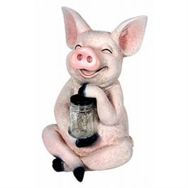 LED Solar Statue, Pig With Lighted Fireflies