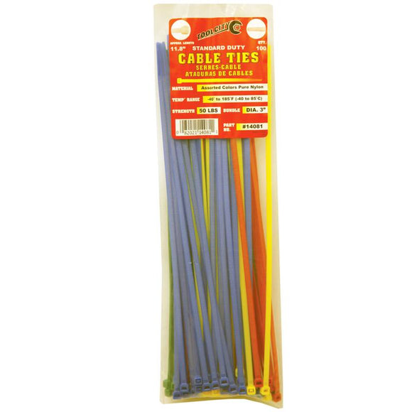 Tool City 11.8 in. L Cable Tie Assorted 100 Pack (11.8:, Assorted)