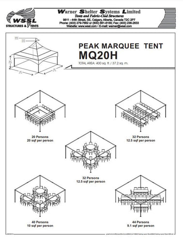 Warner Shelter Peak Marquee Tent 20’ X 20’