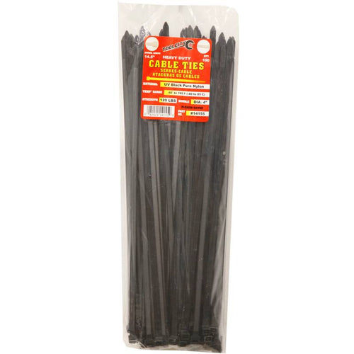 Tool City 14.5 in. L Black Cable Tie 120LB HD 100 Pack (14.5, Black)