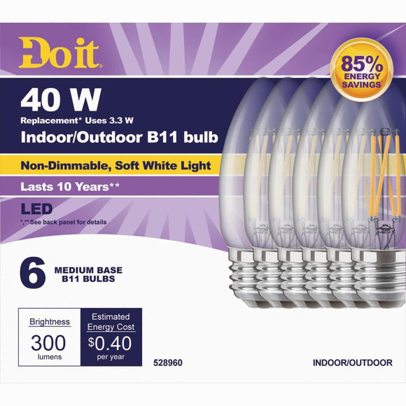 Do it 40W Equivalent Soft White B11Medium LED Decorative Light Bulb (6-Pack)