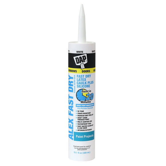 DAP ALEX FAST DRY® Acrylic Latex Caulk Plus Silicone White 10.1 Oz. (10.1 Oz, White)