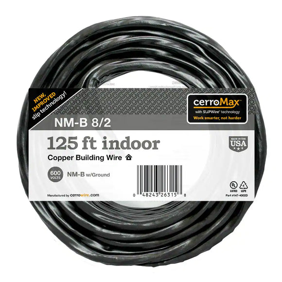 Marmon Home Improvement 125 ft. 8/2 Black Stranded CerroMax SLiPWire Copper NM-B Wire