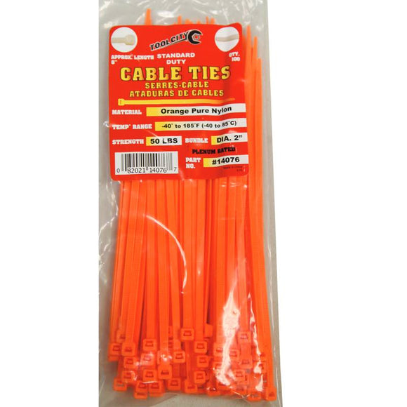 Tool City 8 in. L Orange Cable Tie 100 Pack (8