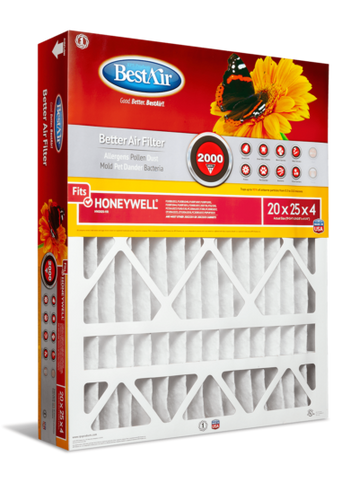 BestAir® 20 x 25 x 4 in. Air Cleaning Furnace Filter, MERV 11, Removes Allergens & Contaminants, For Honeywell Models