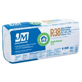 R38 Kraft Batt Fiberglass Insulation, 64 Sq. Ft. Coverage, 13 x 24 x 48-In.