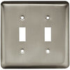 Toggle Wall Plate, 2-Gang, Stamped, Round, Satin Nickel Steel