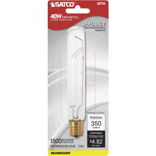 Satco 40W Clear Intermediate Base T6.5 Incandescent Tubular Appliance Light Bulb