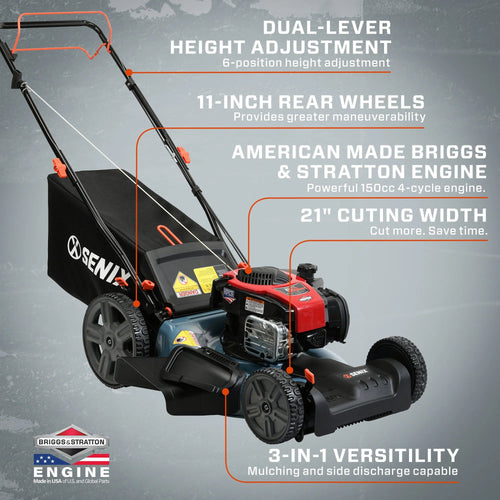 Senix 150cc Gas Powered 3-In-1 Front Wheel Drive Self-Propelled Mower