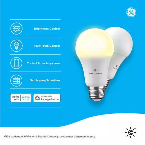 GE Lighting GE Cync A19 Smart LED Light Bulbs, Soft White WiFi Lights, Works with Alexa and Google Home