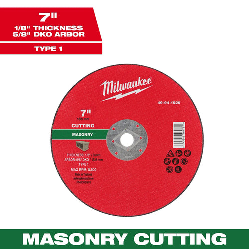 Milwaukee 7 x 1/8 x 5/8 DKO Masonry Cut Off Wheel Type 1