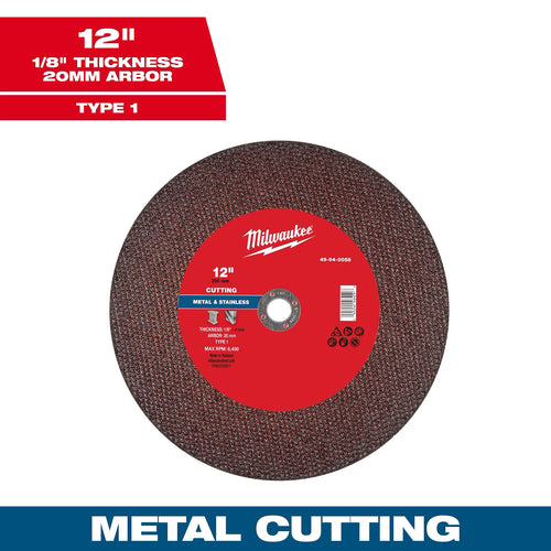 Milwaukee 12 x 1/8 x 20mm Metal Cut Off Wheel -Type 1