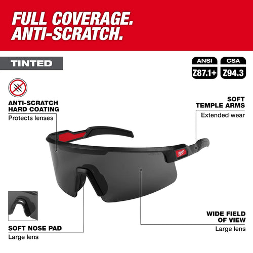 Milwaukee Wrap Around Safety Glasses - Tinted Anti-Scratch Lenses