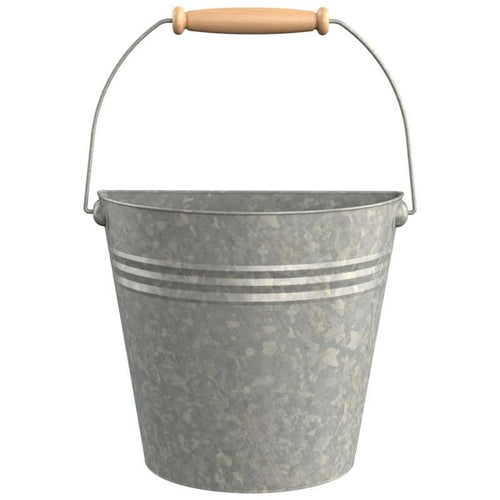 HALF ROUND WALL BUCKETS WITH WOOD HANDLES (10.3 X 5.3 X 8.6, GALVANIZED)