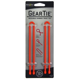 Gear Tie Reusable Twist Tie, Orange Rubber, 12-In., 2-Pk.