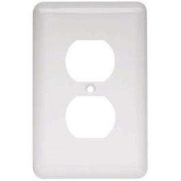 Duplex Wall Plate, 1-Gang, Stamped, Round, White Steel
