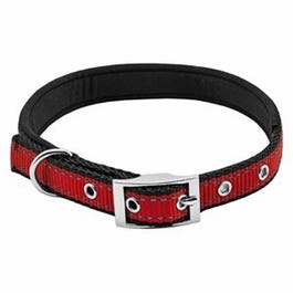 Dog Collar, Padded, Red/Black Reflective, 3/4 x 20-In.