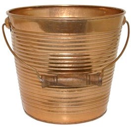 Planter With Handle, Copper Ribbed Metal, 10-In.