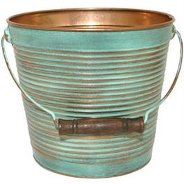 Planter With Handle, Vintage Copper Ribbed Metal, 10-In.