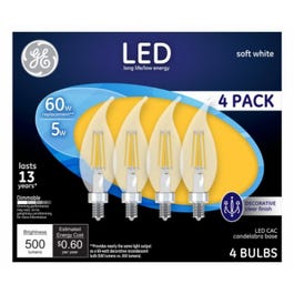 Decorative LED Light Bulbs, Soft White, CAC, Clear, Dimmable, 500 Lumens, 5-Watts, 4-Pk.
