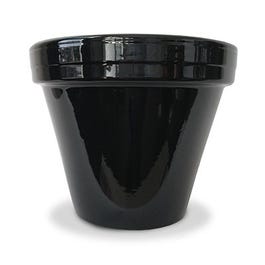 Flower Pot, Black Ceramic, 8.5 x 7.5-In.