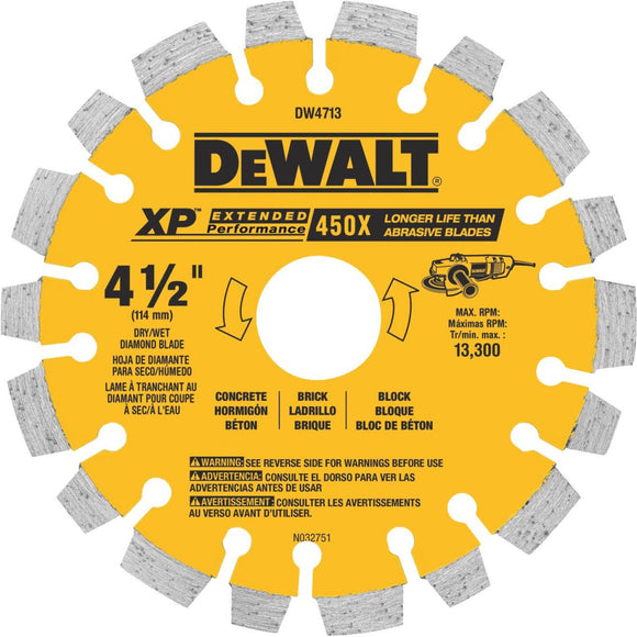 DeWalt Extended Performance 4-1/2 In. Segmented Rim Dry/Wet Cut Diamond Blade
